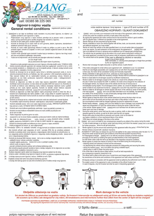 Price list Rentascooter DANG